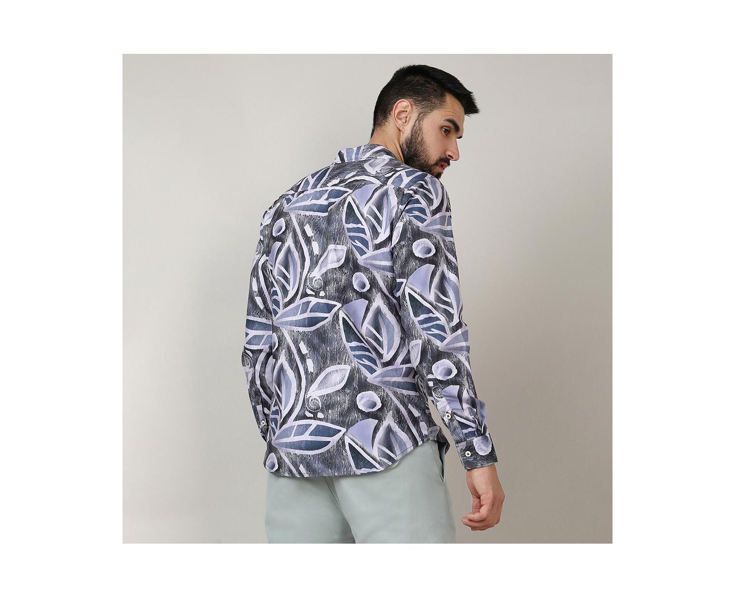Men's Charcoal Grey & Prussian Blue Marble Foliage Shirt