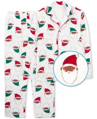 Adult Santa Fleece Coat-Style Pajamas, 2 Piece Set
