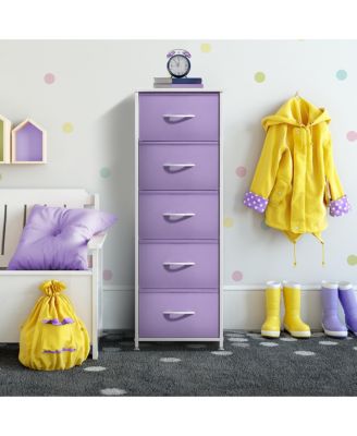 5-Pc Steel Frame Dresser with Wood Top & Fabric Bins – Narrow Storage Nightstand for Home & Office