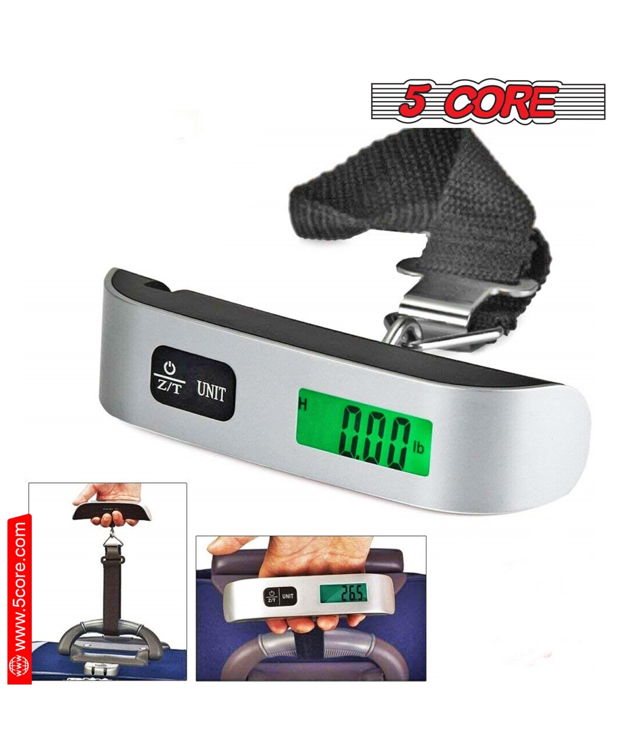 5 Core Luggage Scale 110lbs Capacity Digital Travel Weight Scale • Hanging Baggage Weighing Machine Lss-004