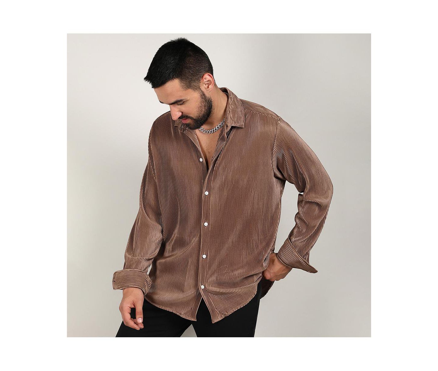 Мужская рубашка Cahoot Mocha Brown Pleat-Creased, цвет: Коричневый — фото 4