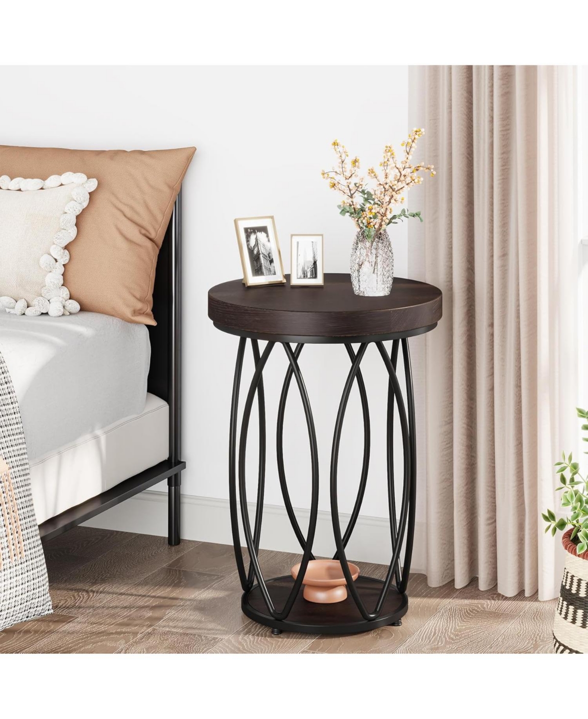 Tribesigns Round Side Table, End Table with Storage Shelf, Industrial Accent Bedside Table Couch Table with Metal Frame for Living Room, Bedroom