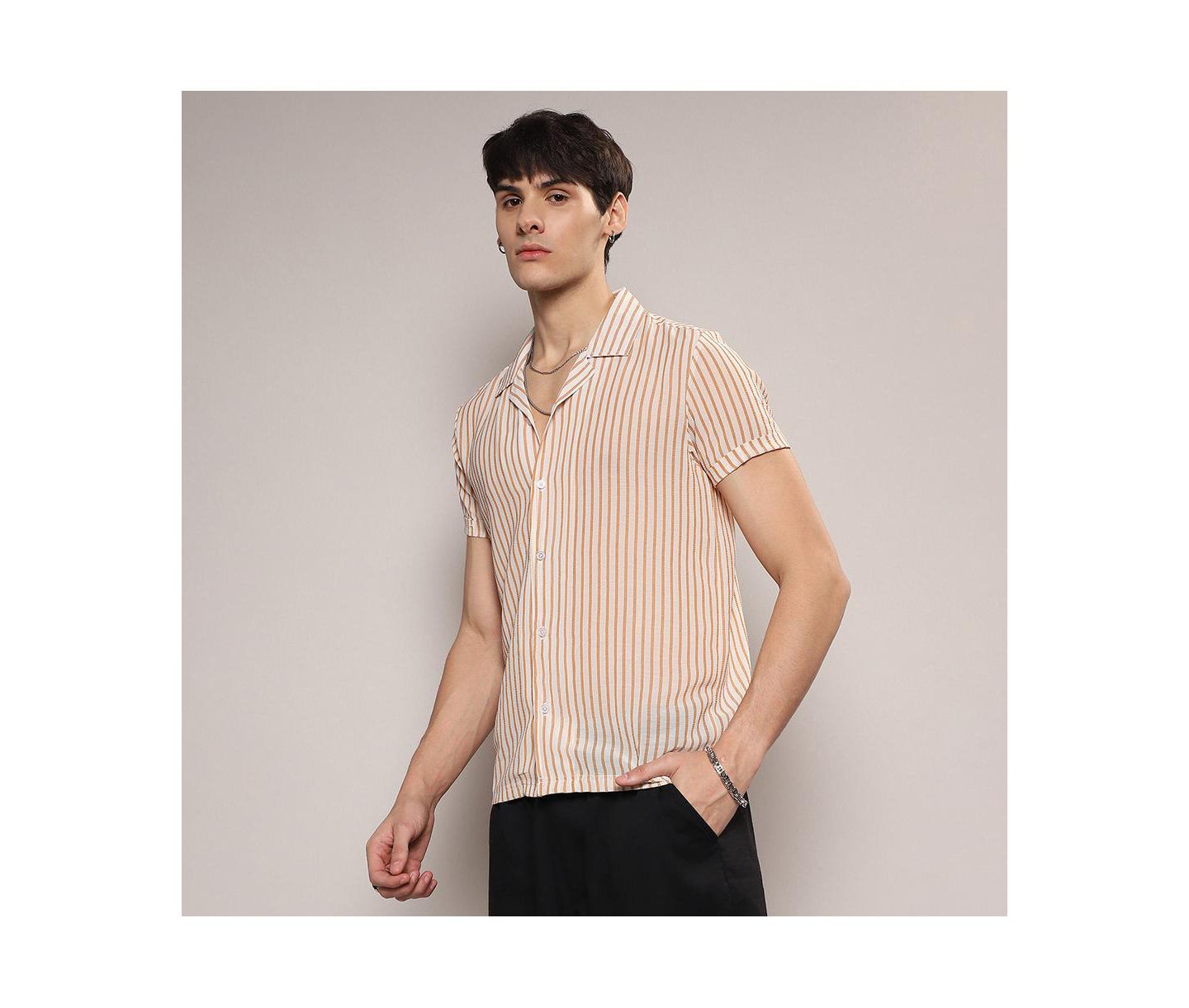 Мужская рубашка Cahoot White & Brown Unbalanced Striped, цвет: Белый — фото 6