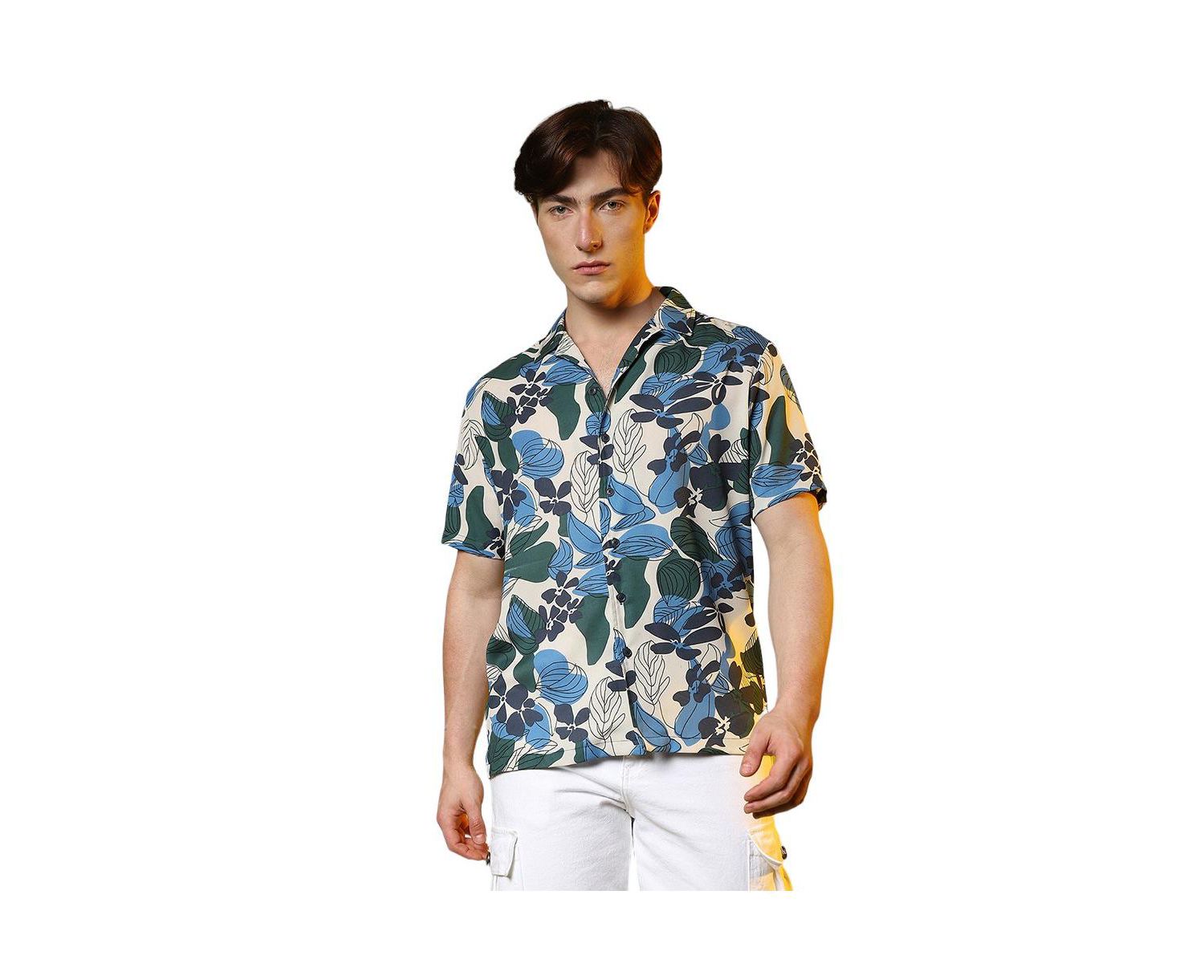 Men's Azure Blue & Forest Green Floral Abstract Shirt
