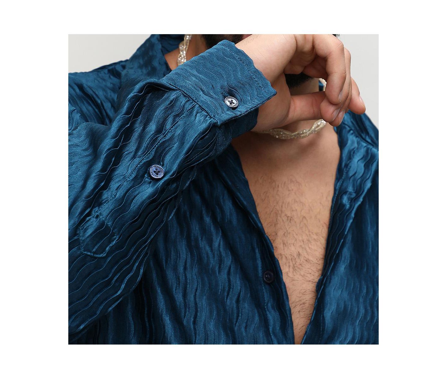 Мужская рубашка Cahoot Aegean Blue Curly-Creased, цвет: Синий — фото 4