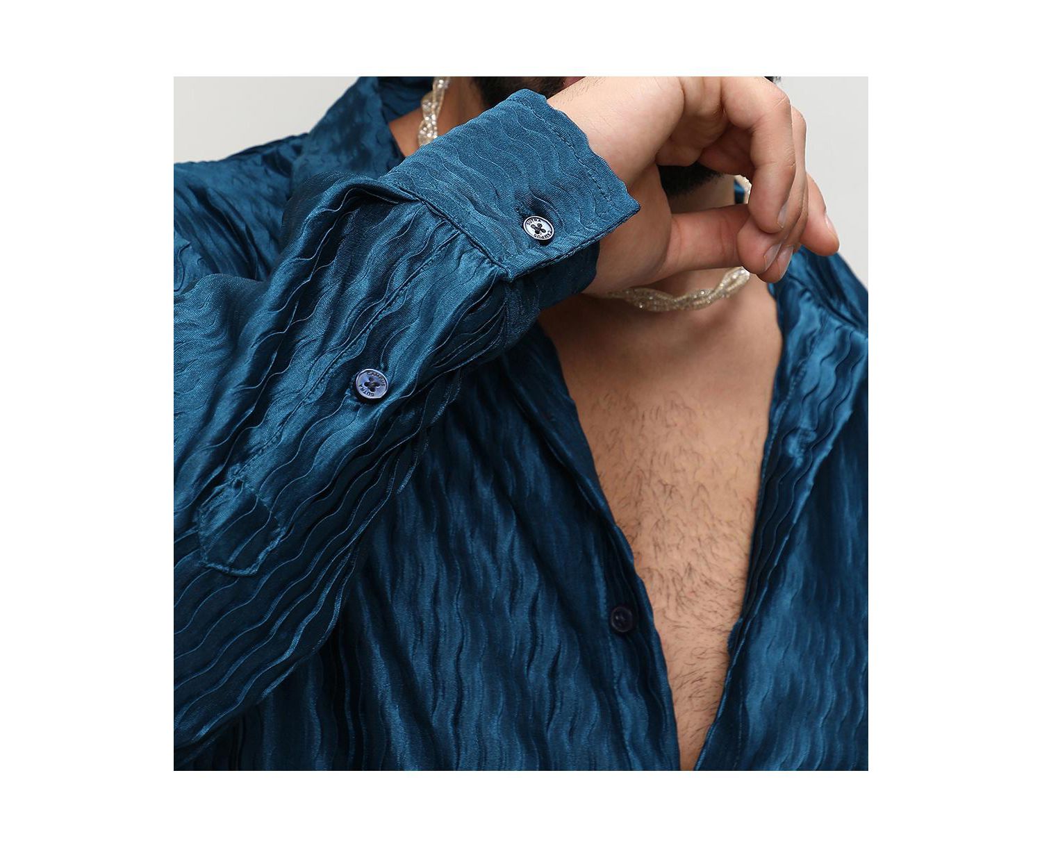 Men's Aegean Blue Curly-Creased Shirt