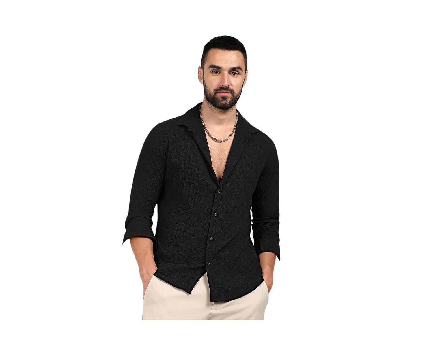 Men's Midnight Black Embossed Micro Check Shirt