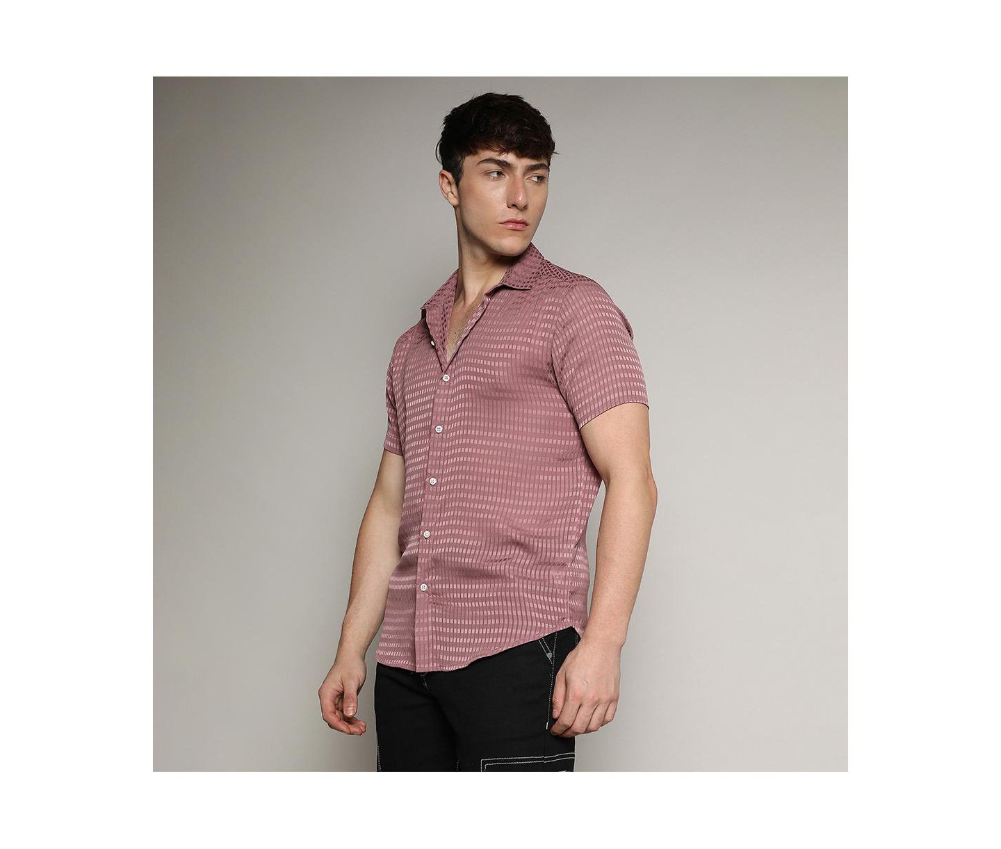 Мужская рубашка Cahoot Nude Pink Self-Design Block, цвет: Розовый — фото 3