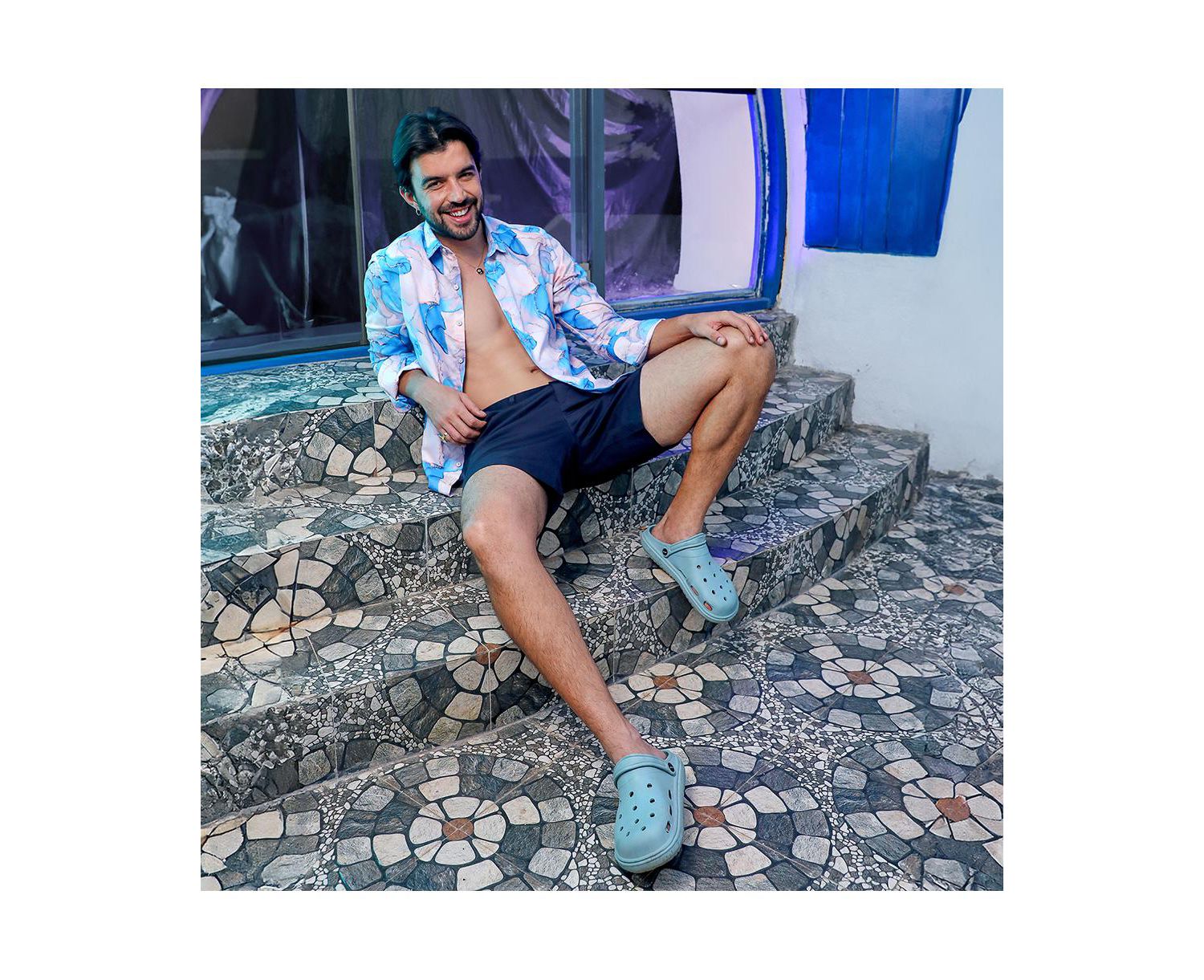 Men's Sky Blue & Ivory White Marble Shirt