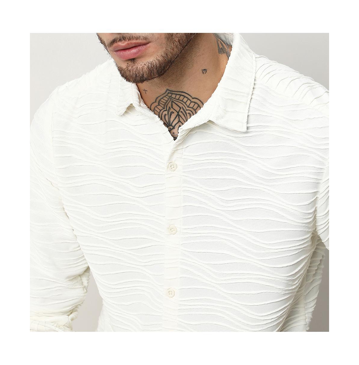 Campus Sutra Men's IvorySelf-Design Wave Shirt - White