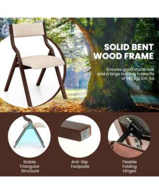 Set of 2 Wooden Folding Dining Chair with Linen Fabric Padded Seat and Backrest