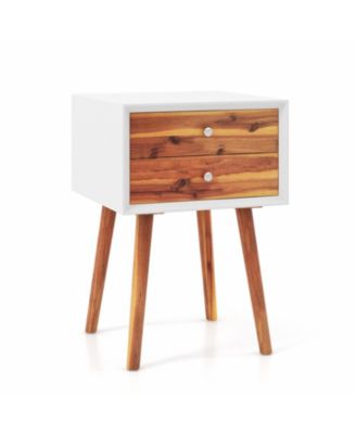 Mid-Century Wooden Multipurpose End Table with 2 Storage Drawers