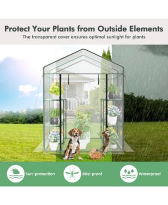 Walk-in Greenhouse with 3 Tiers 8 Shelves PVC Cover Roll-up Zippered Door