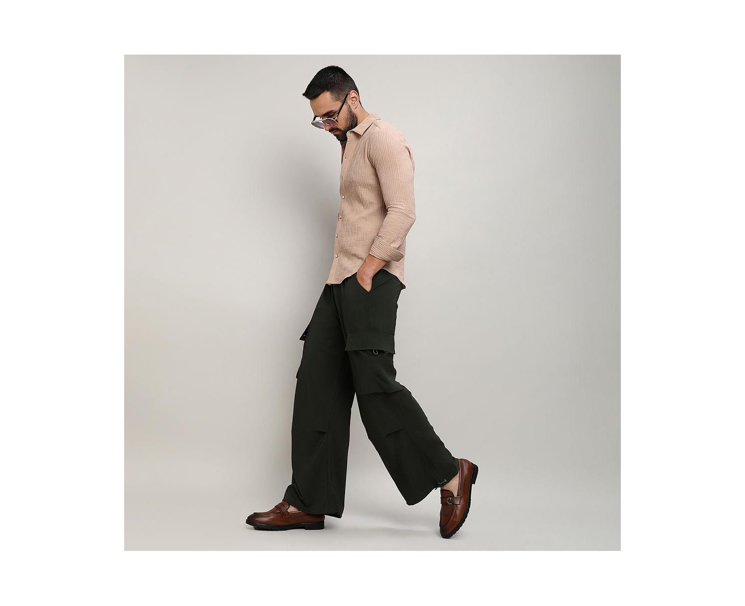 Men's Beige Self-Design Intertwine Shirt
