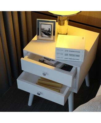 Mid-Century Wooden Multipurpose End Table with 2 Storage Drawers