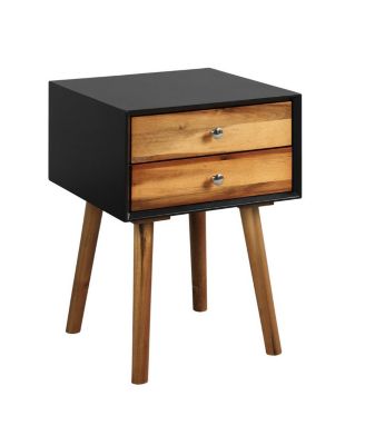 Mid-Century Wooden Multipurpose End Table with 2 Storage Drawers