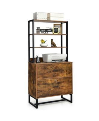 Letter Size Lateral File Cabinet with Lock and Bookshelf-Rustic