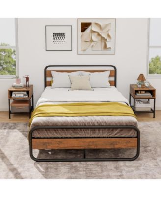 Industrial Nightstand End Side Table with Mesh Shelf