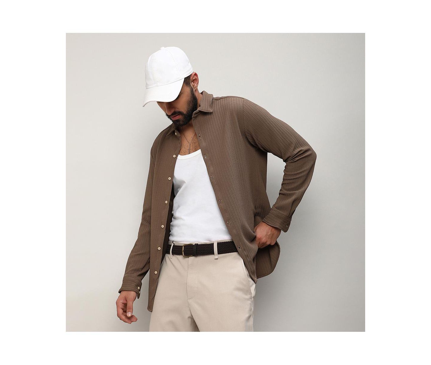 Мужская рубашка Cahoot Campus Sutra Tan Brown Stripe-Creased, цвет: Коричневый — фото 3