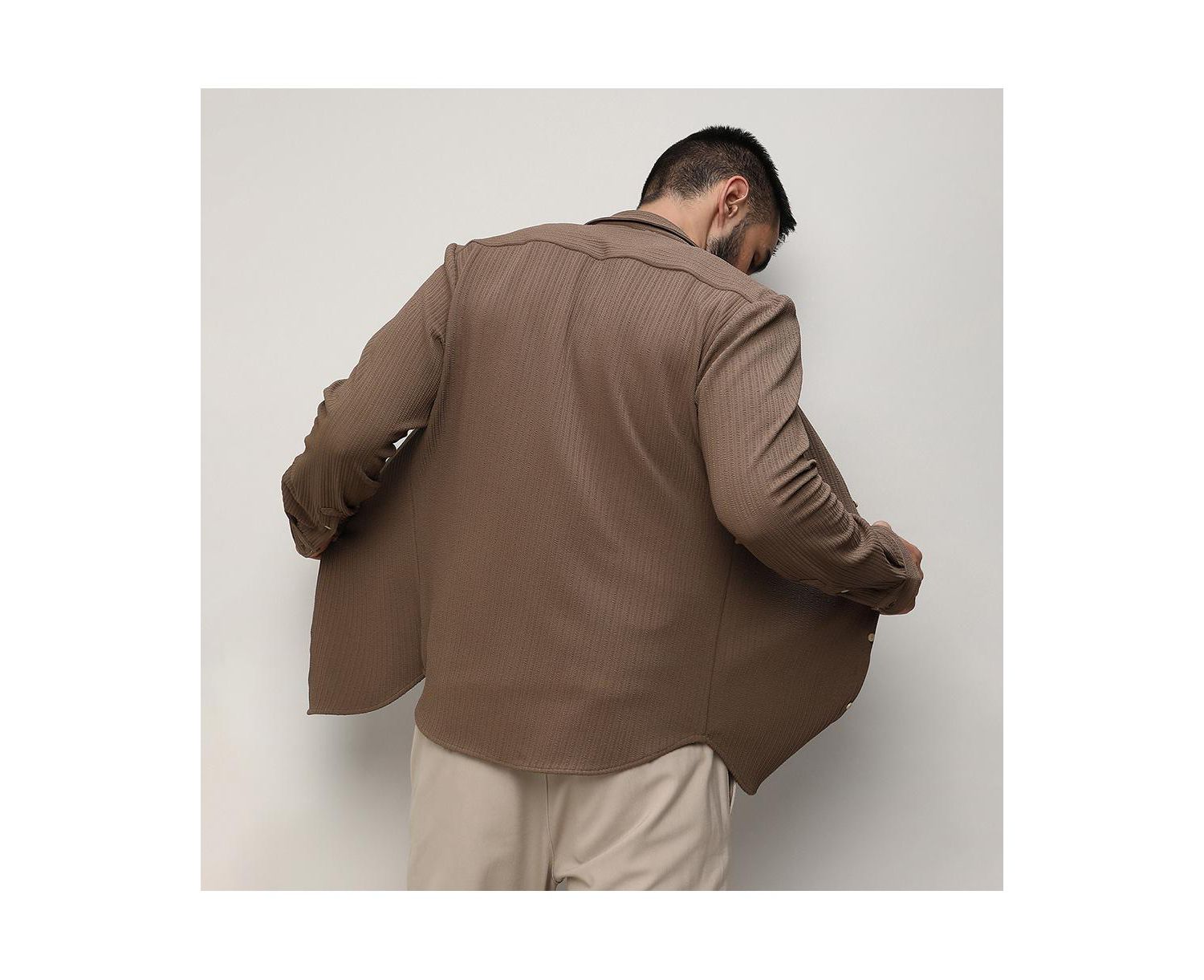 Men's Tan Brown Stripe-Creased Shirt