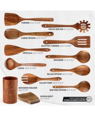 12-Piece Teak Wooden Utensils for Cooking