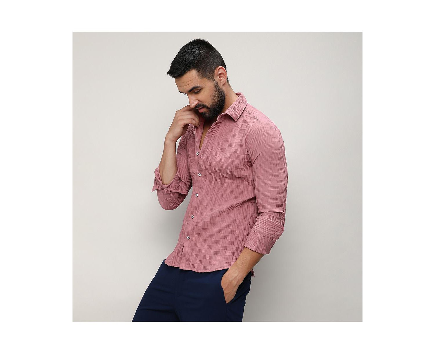 Men's Nude Pink Self-Design Intertwine Shirt