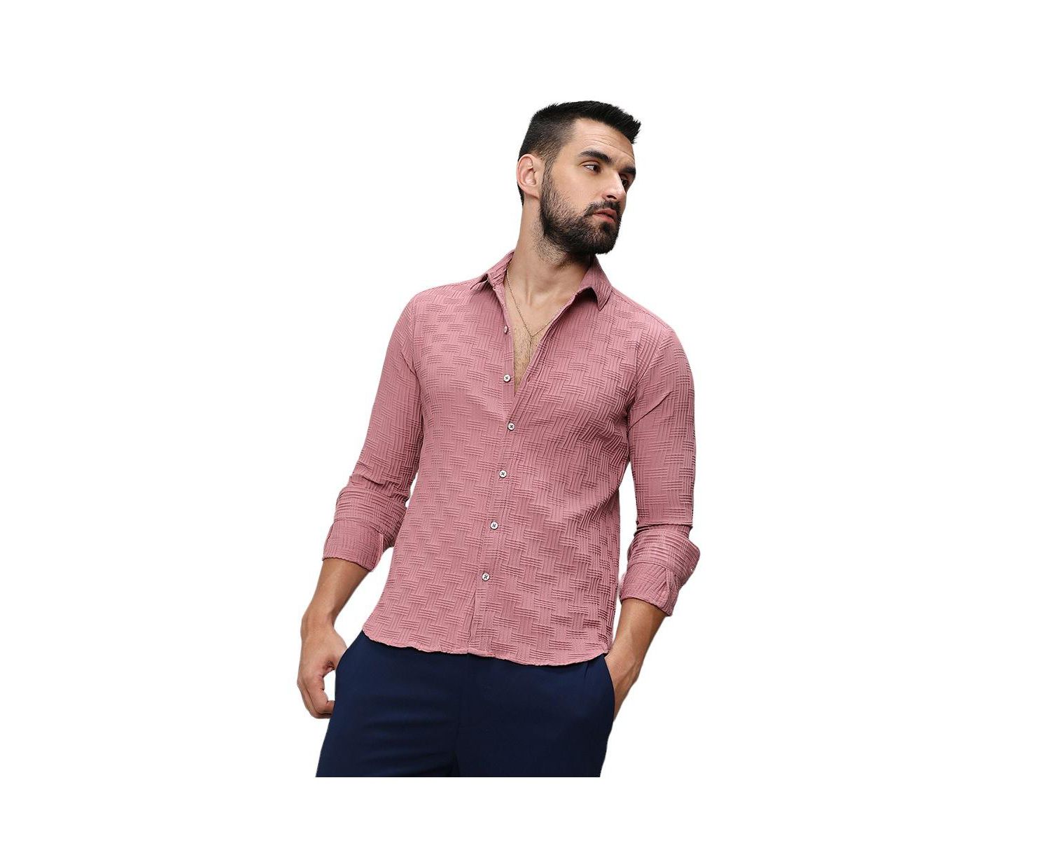 Men's Nude Pink Self-Design Intertwine Shirt