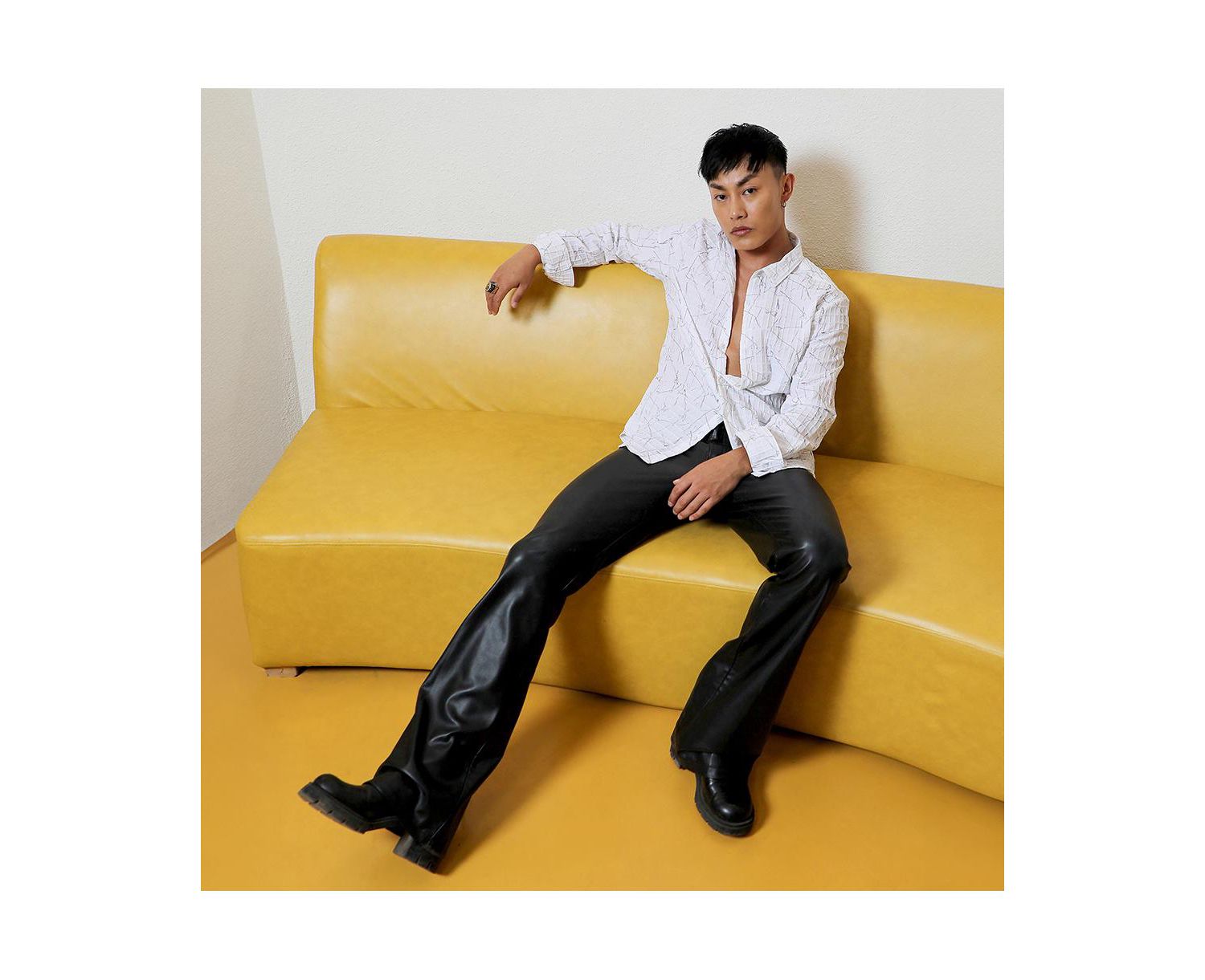 Men's Chalk White Holographic Veined Textured Shirt