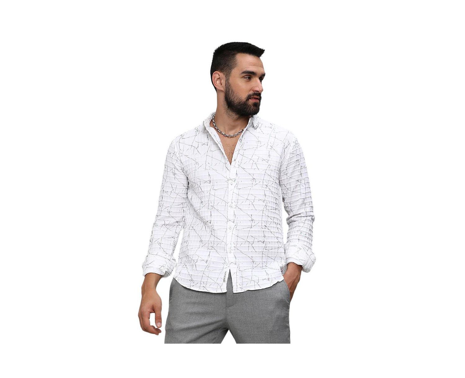 Men's Chalk White Holographic Veined Textured Shirt
