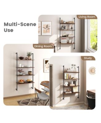 4-Tier Industrial Ladder Bookshelf with Metal Frame