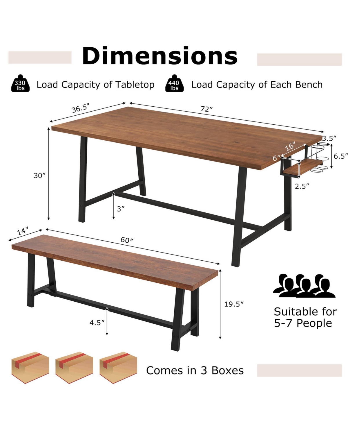 Sugift Dining Table Set for 5-7 with 2-Bottle Wine Rack and Condiment Holder
