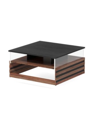 Tribesigns Coffee Table Square LED Coffee Table with Drawer, Wood ...