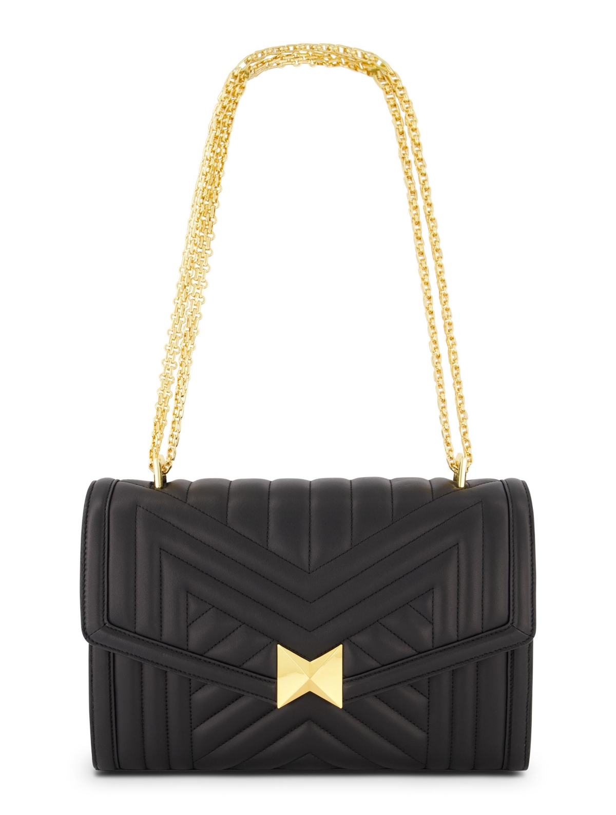 Gold Plated Hardware Quilted Napa Leather Handbag - Black
