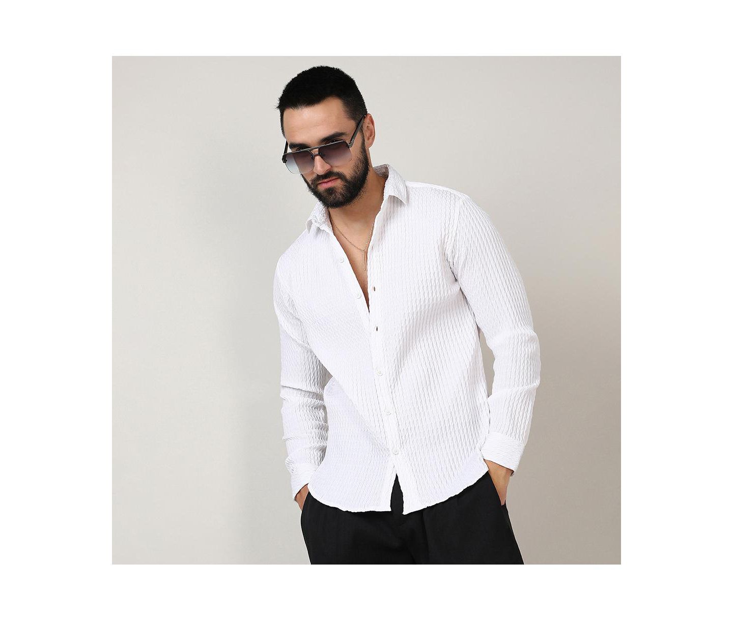 Мужская рубашка Campus Sutra Chalk White Twisted Crease, цвет: Белый — фото 5