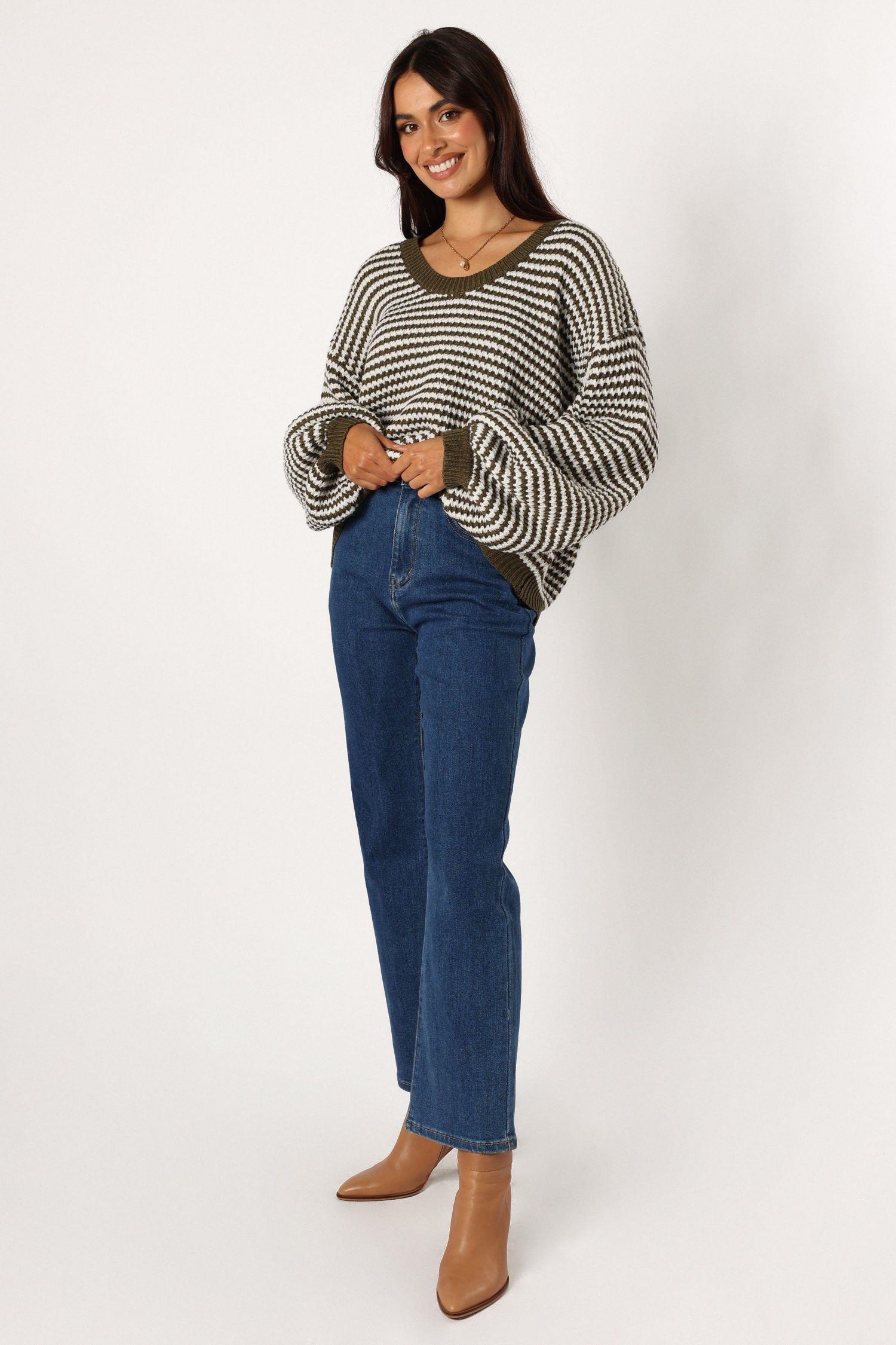 Women's Becca Crewneck Waffle Stitch Stripe Knit Sweater