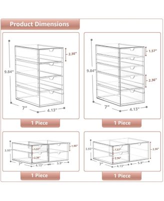 16 Drawers Acrylic Organizer for Makeup, Organization and Storage, Art Supplies, Jewelry, Stationary - 4 Pcs Clear Stackable Storage Drawers