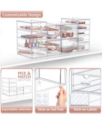 16 Drawers Acrylic Organizer for Makeup, Organization and Storage, Art Supplies, Jewelry, Stationary - 4 Pcs Clear Stackable Storage Drawers