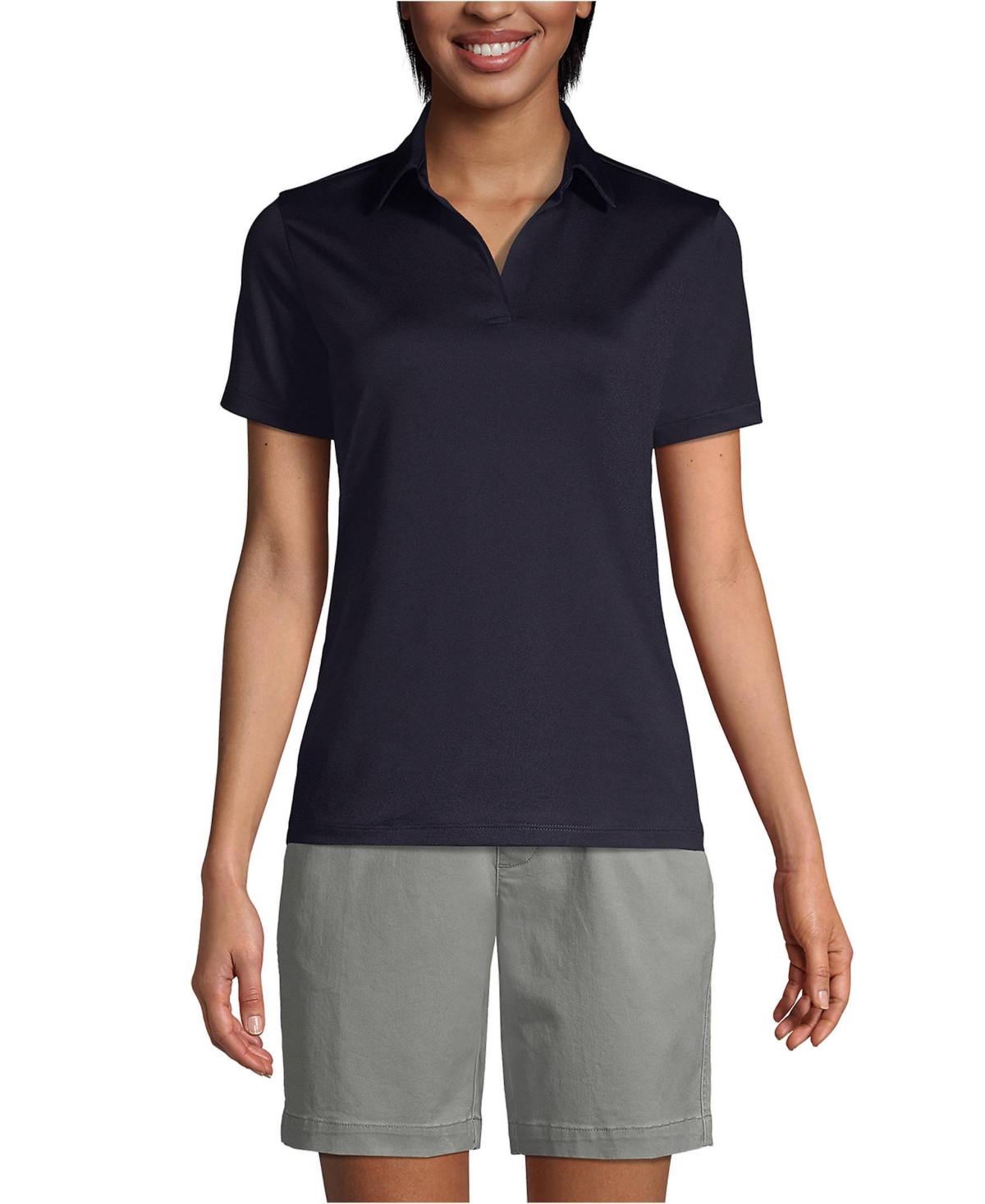 Lands' End Women's Short Sleeve Rapid Dry Sport Neck Polo Shirt