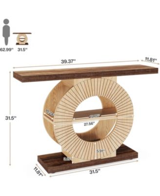 Entryway Table with Storage, Wood Console Table, 39.3-Inch Sofa Table Small Accent Hallway Table with Shelves and Circle Base