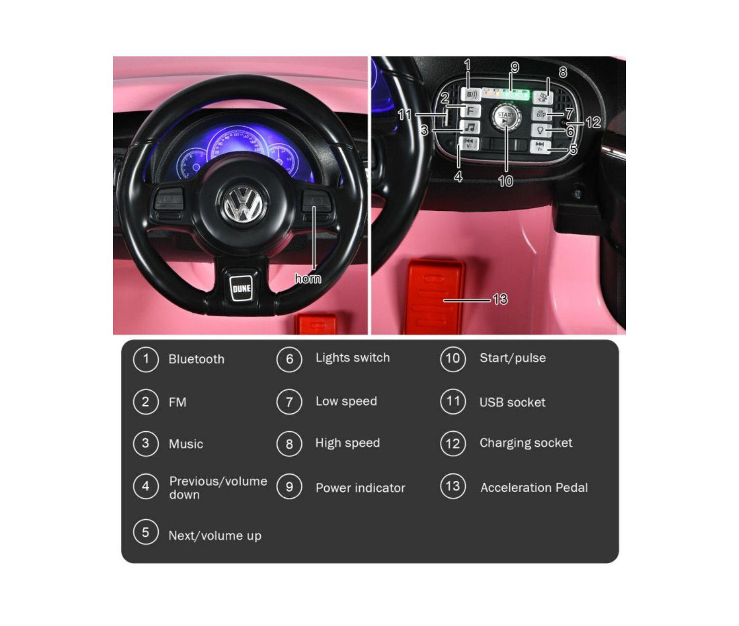 Детская игрушка VEBREDA Volkswagen Beetle Electric Remote Control Kids' Ride-On Car, 66 lb. Capacity, Ages 3+, цвет: Розовый — фото 8