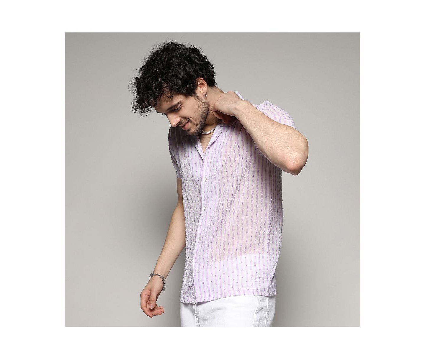 Мужская рубашка Cahoot Campus Sutra White & Lavender Balanced Striped, цвет: Белый — фото 4