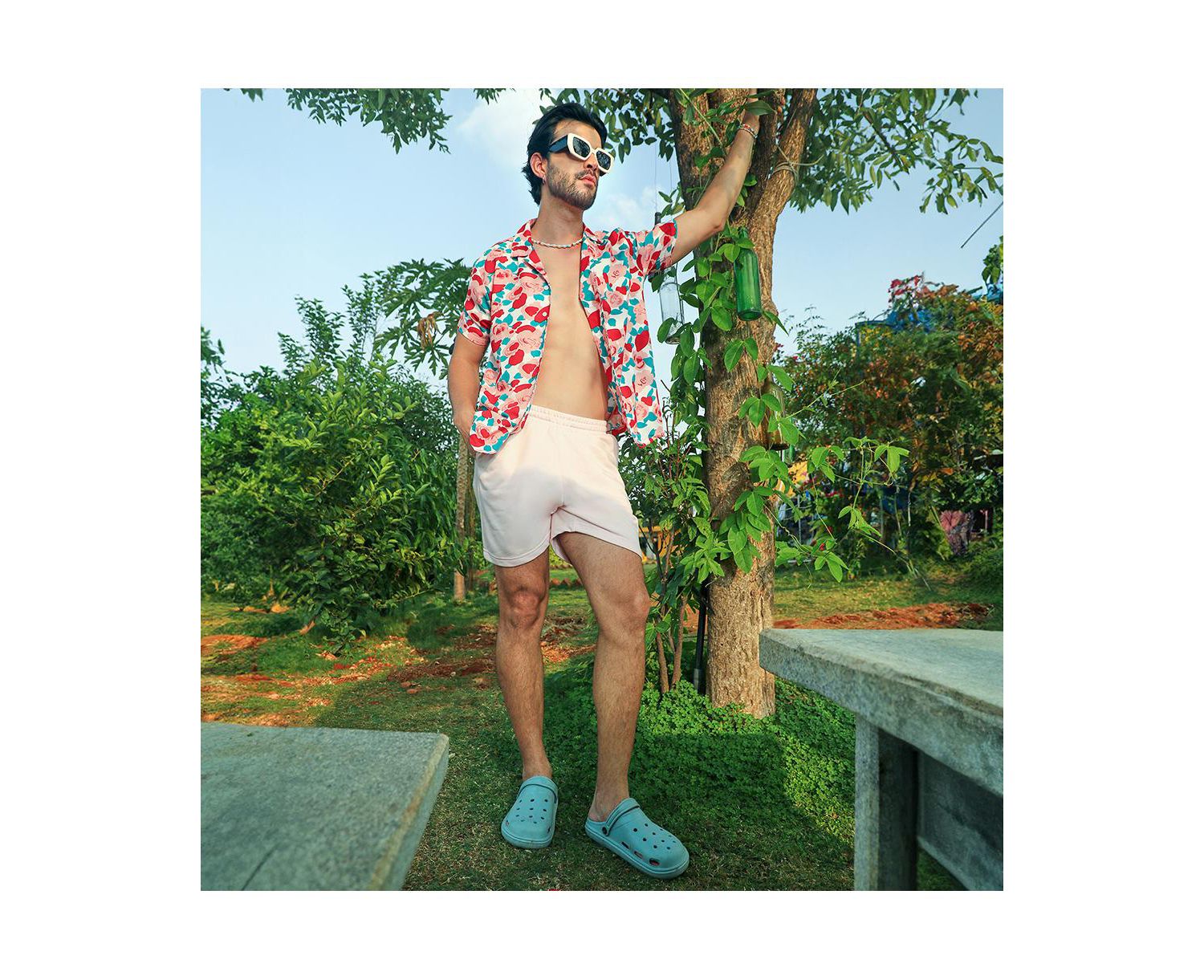 Men's Scarlet Red Rose Foliage Shirt