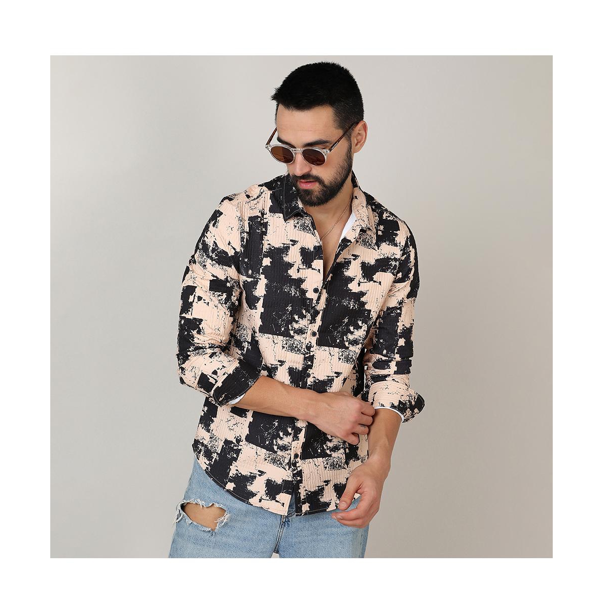 Campus Sutra Men's Beige &Paint Strokes Shirt - Black