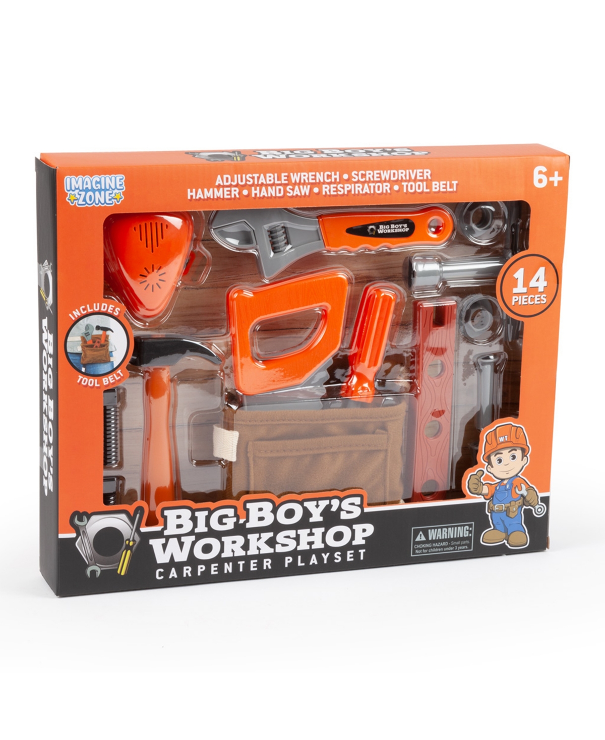 World Tech Toys Big Boy's Workshop 14 Piece Carpenter Playset In Orange