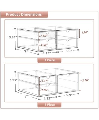 7 Drawers Acrylic Organizer for Makeup, Organization and Storage, Art Supplies, Jewelry, Stationary - 2 Pcs Clear Stackable Storage Drawers