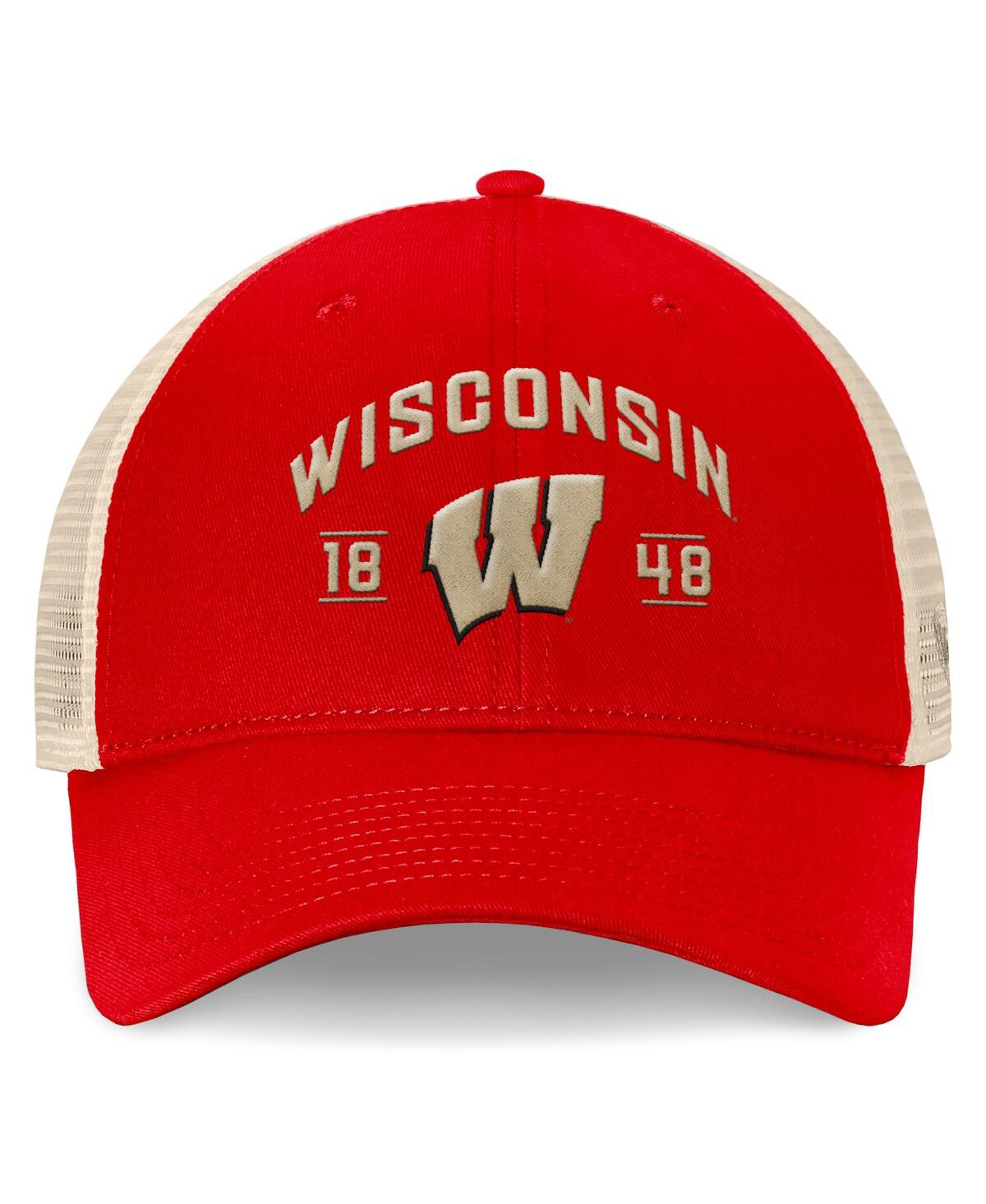 Top Of The World Men's Red Wisconsin Badgers Heritage Waylon Trucker Adjustable Hat In Red,natural