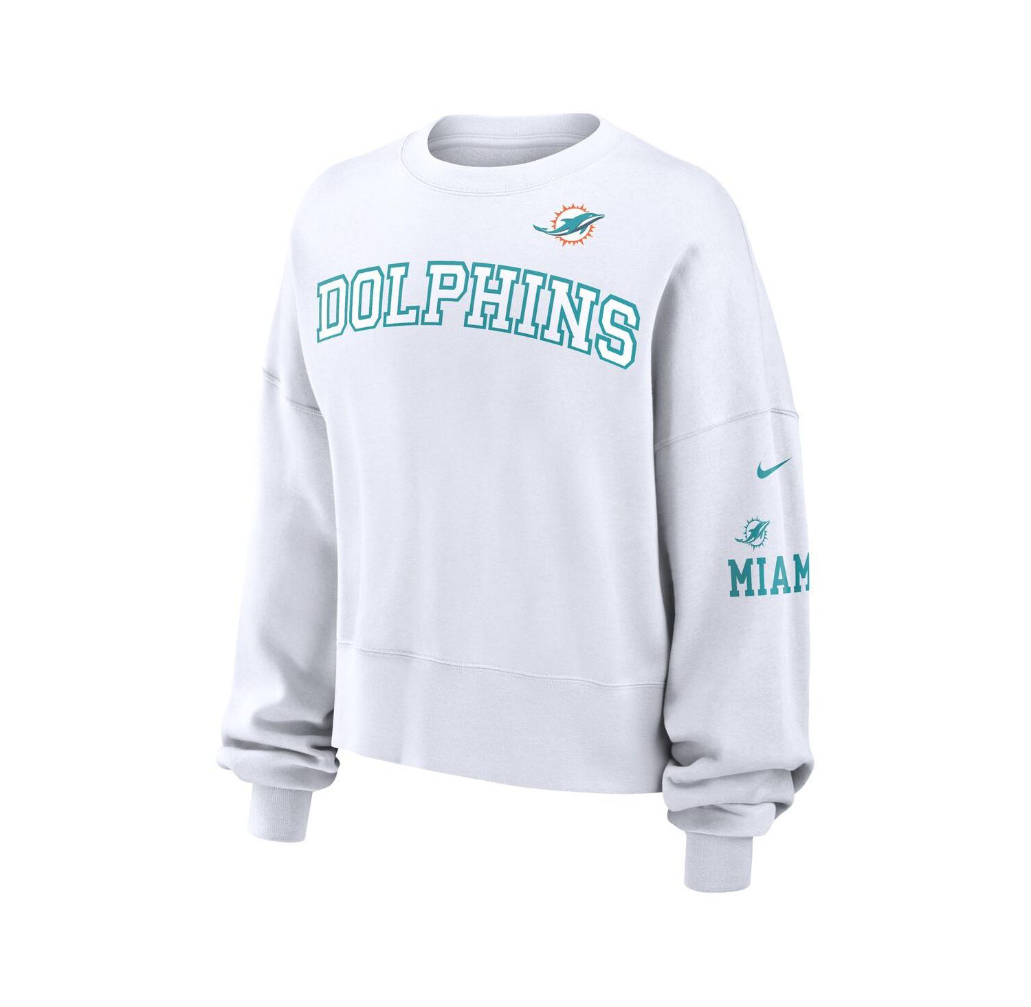 Women's White Miami Dolphins Oversized Long Sleeve Cropped Sweatshirt