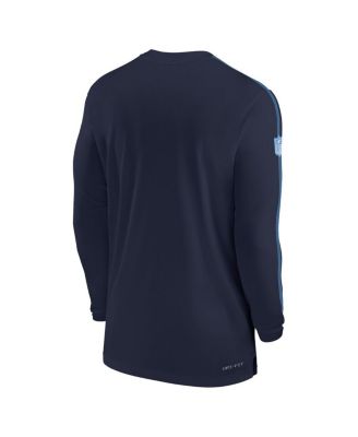 Men's Navy Tennessee Titans Sideline Coach UV Performance Long Sleeve T-Shirt