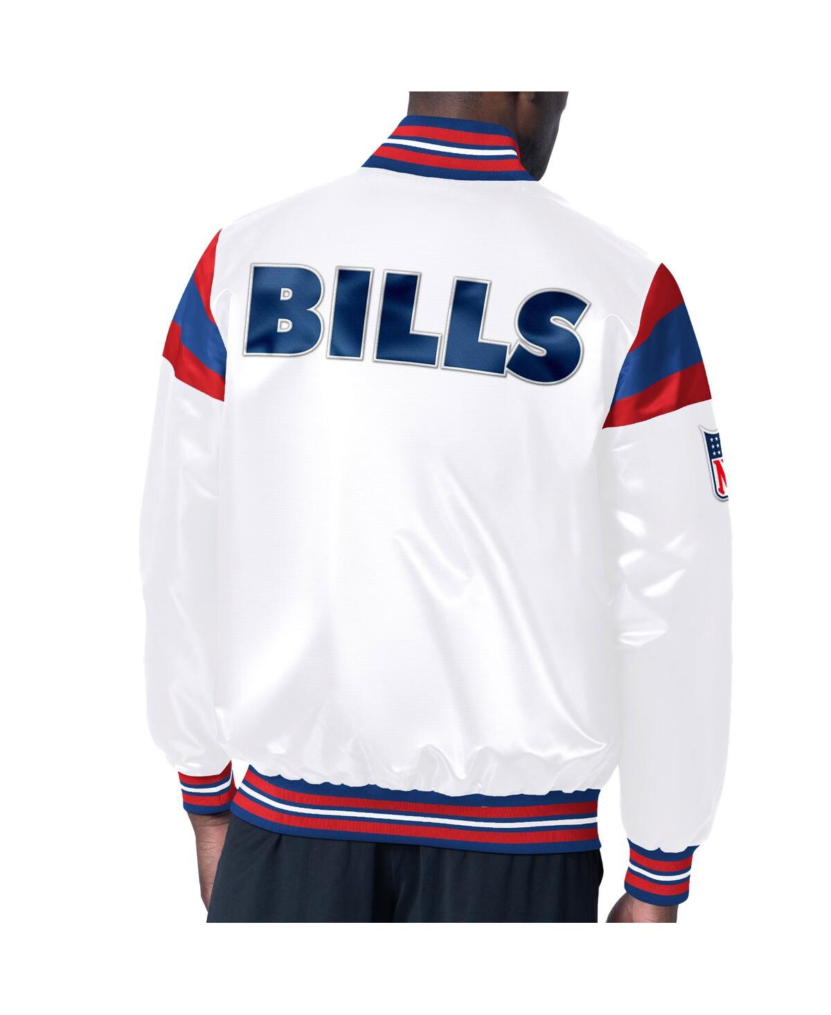 STARTER MEN'S WHITE/ROYAL BUFFALO BILLS VINTAGE-LIKE SATIN FULL-SNAP VARSITY JACKET 