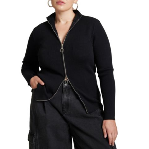Женский свитер ELOQUII Two Way Zipper, цвет: Чёрный оникс